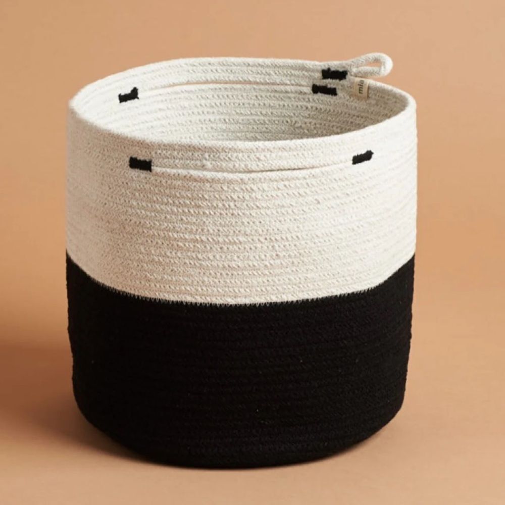 NEW Mia Mélange Handcrafted Foldable Cotton Basket Black Offwhite